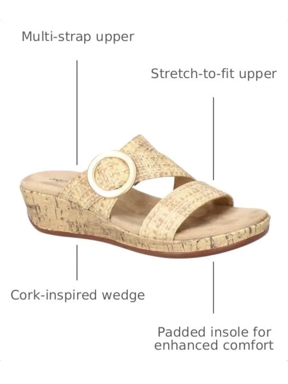 Easy Street Women's Tan Wedge Slide Sandal with Buckle
